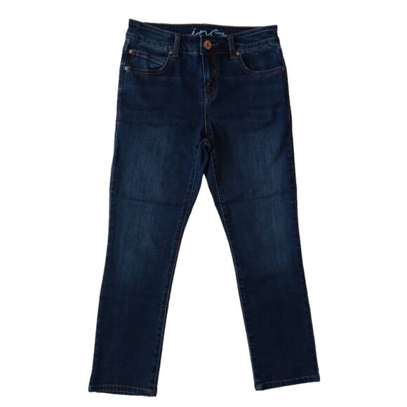 INC Blue Dark Wash Mid Rise Regular Fit Skinny Leg Denim Jeans Women's Size 0 - Picture 1 of 12